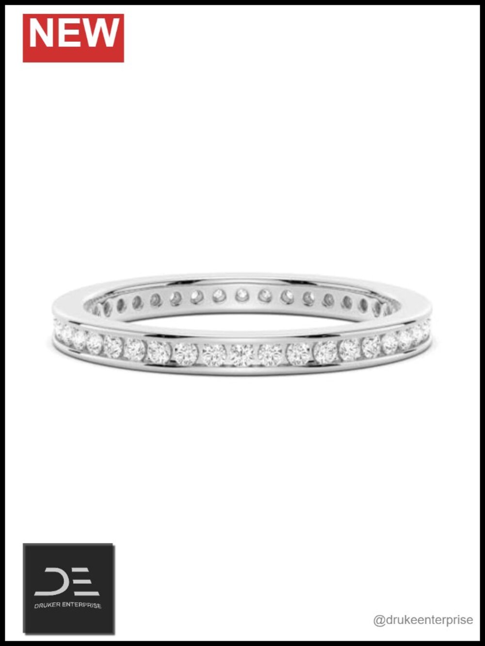 Sterling Silver Moissanite Eternity Band 2.2mm Wedding Ring Size 7